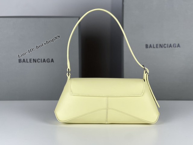 Balenciaga專櫃2022爆款小號平紋黃銀全皮肩背包 巴黎世家翻蓋腋下包 fyj1532